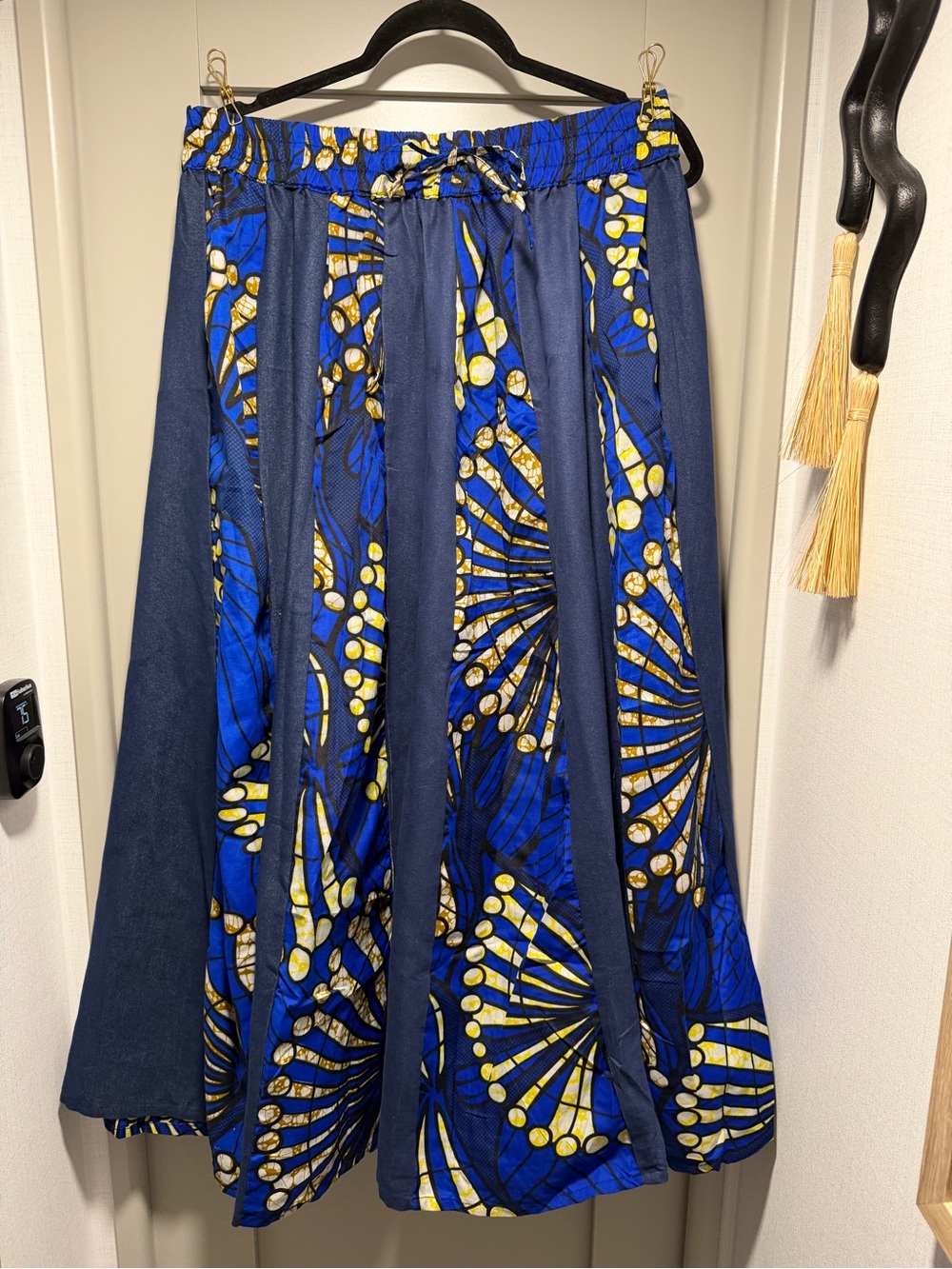 Blue Patterned Maxi Skirt with Elastic Waist